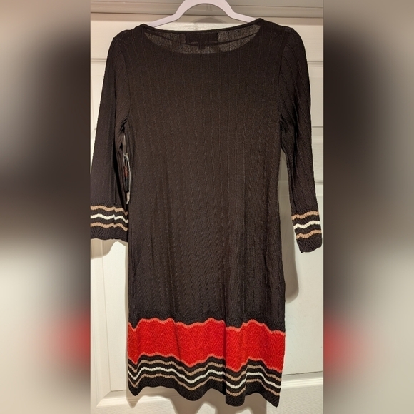 Nine West NWT $119 Women's Truffle Brown Striped Ribbed 3/4 Sleeve Dress Size M - Picture 6 of 15